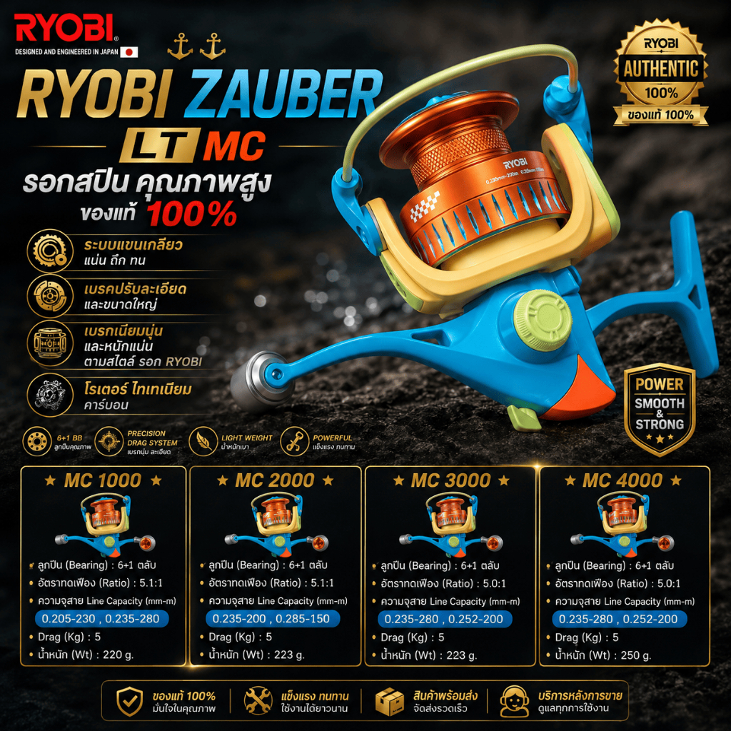 [ ของแท้ ] รอกสปิน รอกสปิน RYOBI ZAUBER LT MC ซาวเบอร์ 6+1BB ของแท้ 100%
