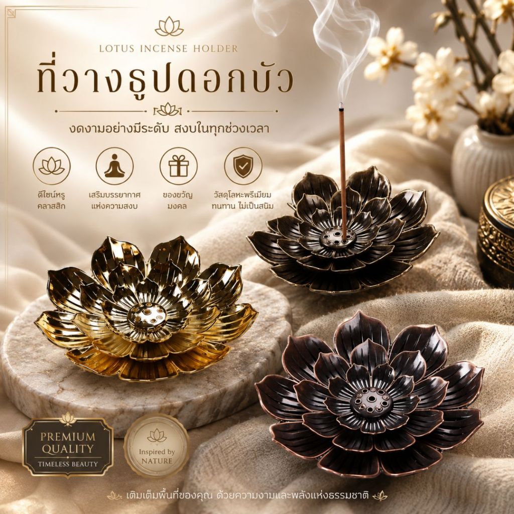 BURNER-A/B ถาดปักธูป ทรงดอกบัว เรียบหรู สง่างาม ฐานปักธูป ดีไซน์สวย ที่ปักธูป รูปดอกบัว
