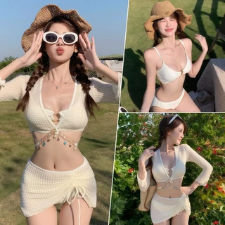 BIKINI FACTORY ชุดว่ายน้ำ 3 ชิ้น ชุดว่ายน้ำเซต บิกินี่แซ่บๆ 🌟 มีไซส์ M-XL | น้ำหนัก 40-65 กก.SET-BK030
