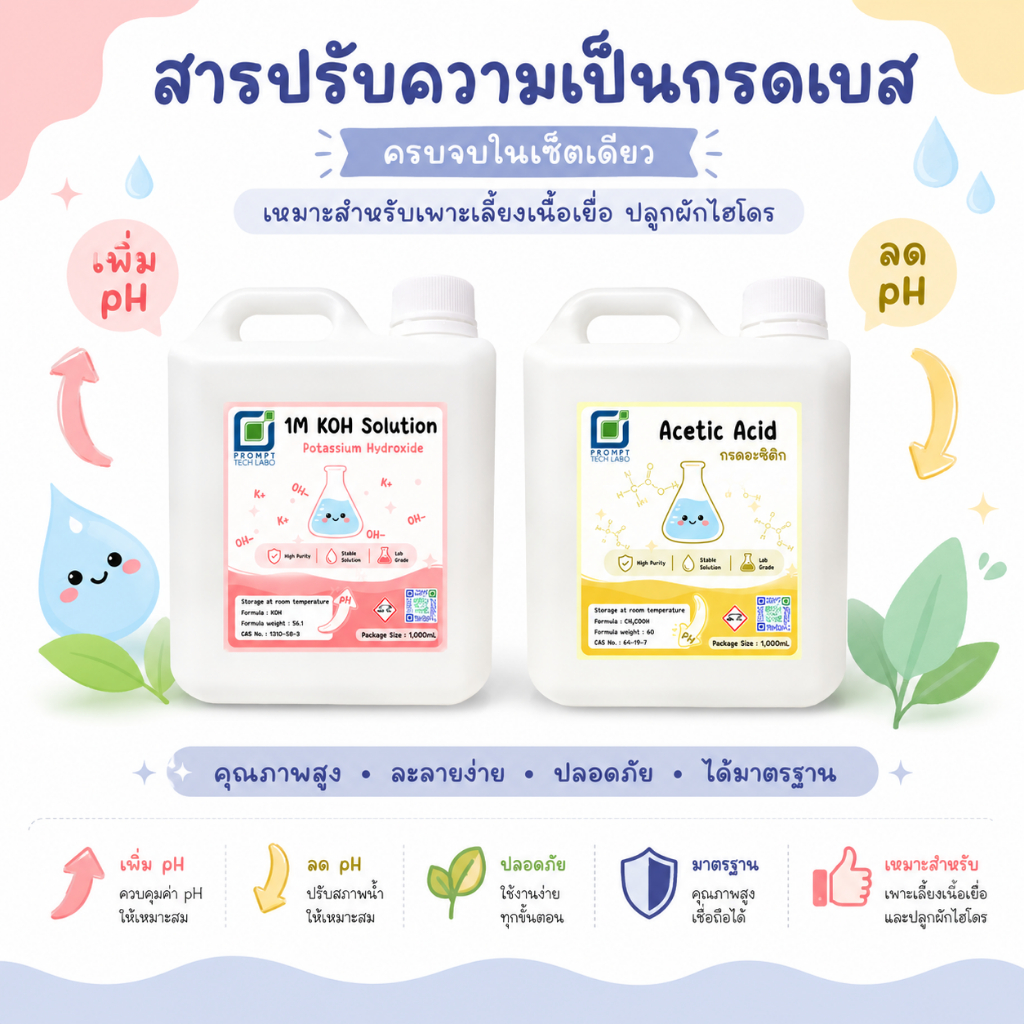 สารปรับสภาพความเป็นกรด–เบส (pH Adjuster) ขนาด 1,000mL สำหรับการปลูกผักไฮโดรโปนิค เพาะเลี้ยงเนื้อเยื่อ