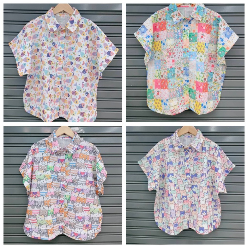 เสื้อผ้าฝ้ายพิมพ์ลายทรงแขนล้ำ อก 42 นิ้ว ยาว 21 นิ้ว งานป้าย June