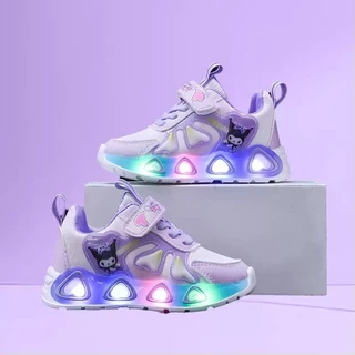 รองเท้าเด็กผู้หญิง มีไฟ LED ลายการ์ตูนน่ารัก สีชมพู ม่วง รองเท้าผ้าใบไม่ใช่ผ้าตาข่าย