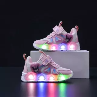 รองเท้าเด็กผู้หญิง มีไฟ LED ลายการ์ตูนน่ารัก สีชมพู ม่วง รองเท้าผ้าใบไม่ใช่ผ้าตาข่าย