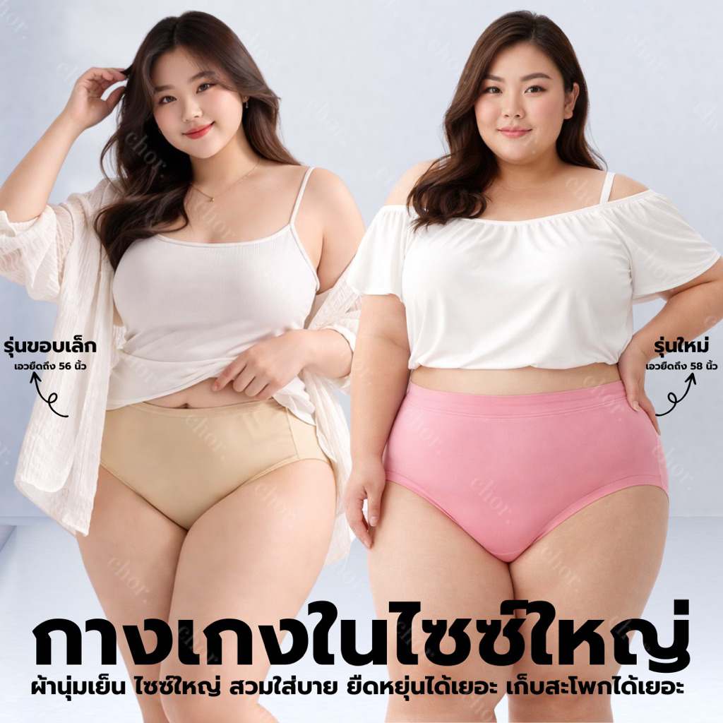 Chor 1757/Y57 กางเกงชั้นในผู้หญิงไซส์จัมโบ้ 5XL คละสี 5 ตัว เอวยืดได้ถึง 56นิ้ว มีไซส์XL/2XL/3XL