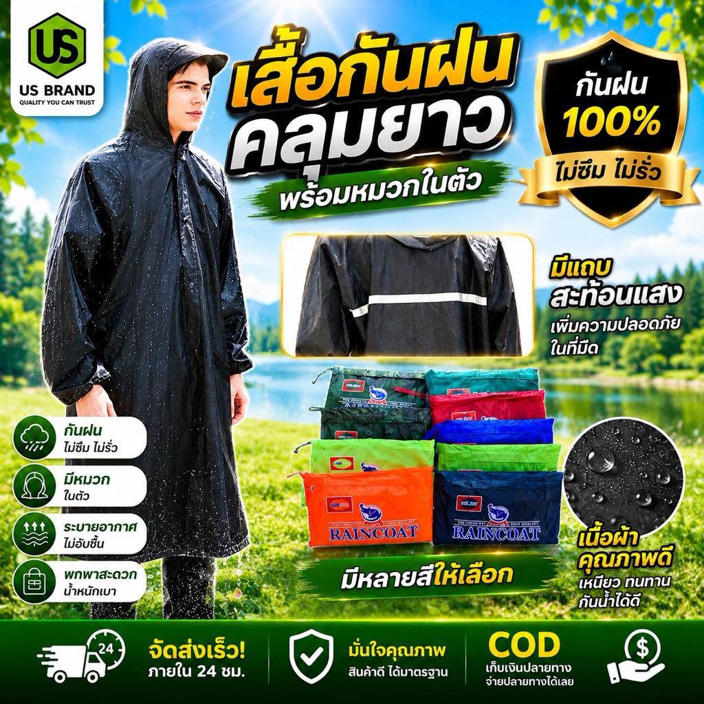 เสื้อกันฝนคลุมยาว 998 คุณภาพดี พกพาสะดวก
