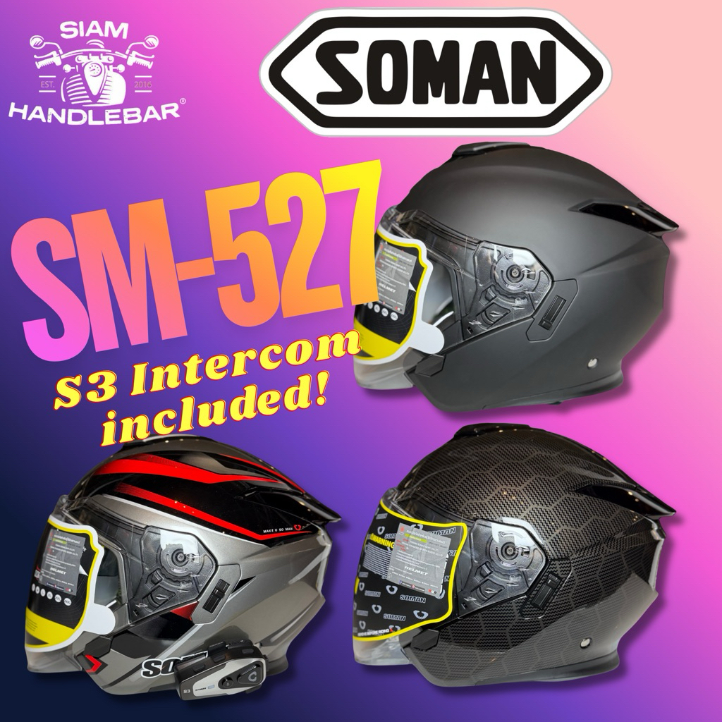 SOMAN SM 527 with included bluetooth intercom S3 | หมวกกันน็อคครึ่งใบ Soman SM 527 แถมฟรีบลูทูธ S3