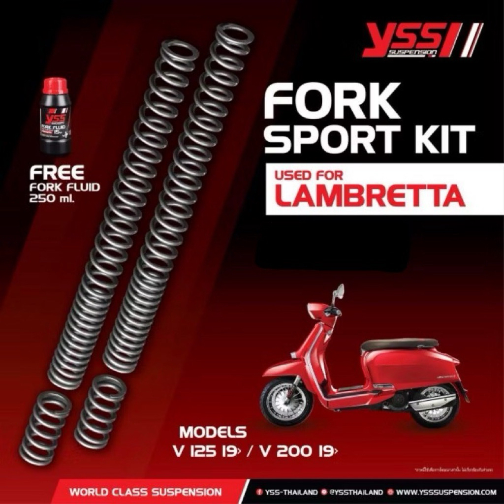 YSSแท้Fork Sport Kit สำหรับโช๊คหน้า รถLambretta V200 /V125(ปี19ขึ้นไป)เเบบสปริงโหลด1นิ้ว