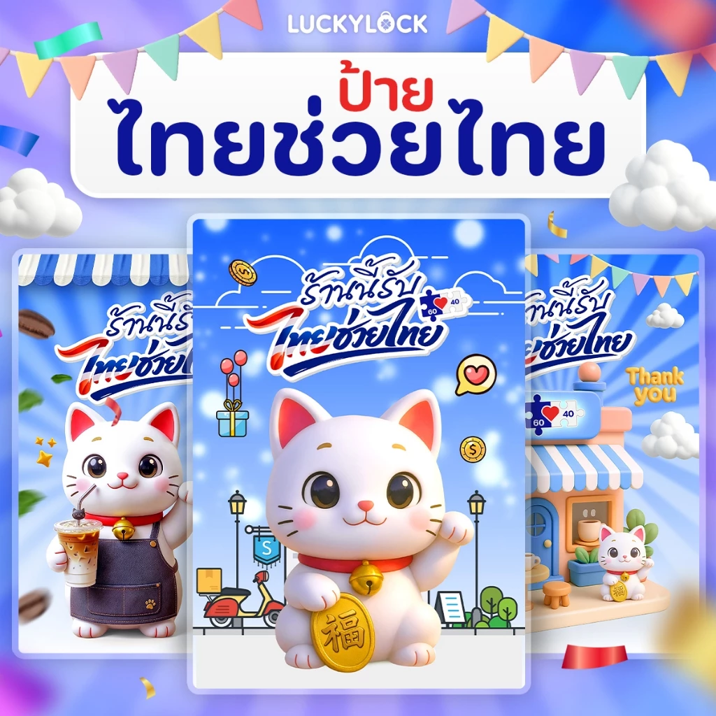 ป้ายโครงการไทยช่วยไทย สำหรับร้านค้า เคลือบแข็งพร้อมใช้งาน
