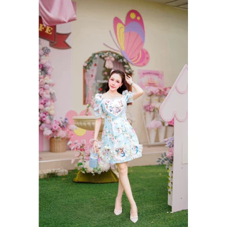 (ปกติยาว 33“) เดรสสั้น ลายดอกไม้ กระต่าย แมว สีฟ้า สีชมพู น่ารัก ผ้าดีมากๆ เดรสไปงานแต่ง งานป้าย thanyacha