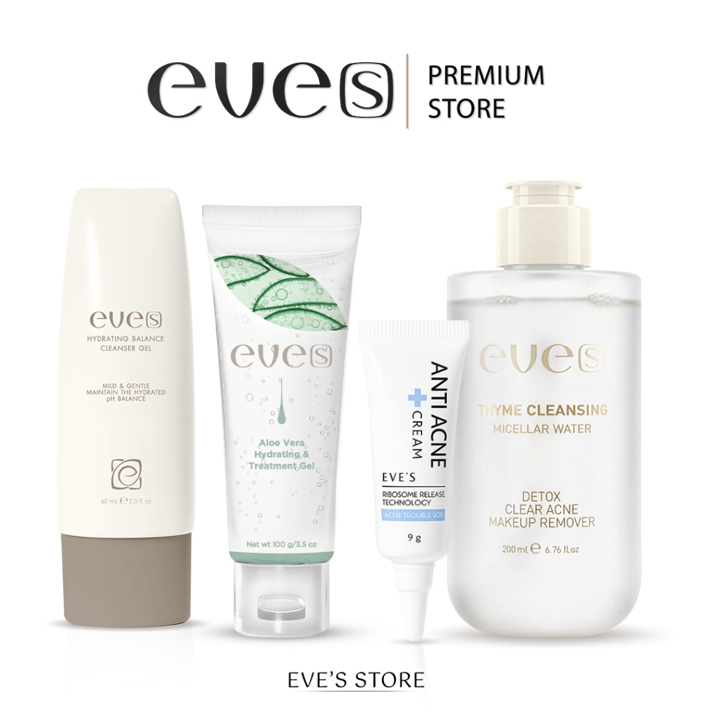 EVES อีฟส์ เซตคลีนผิวลดสิว ครีมแต้มสิว คลีนซิ่ง เจลล้างหน้า เจลอโอเวร่า ชุ่มชื่น พักผิวหน้า ผิวหน้ากระจ่างใส