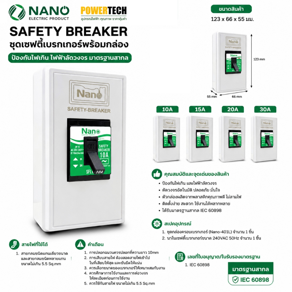 ชุดเซฟตี้เบรกเกอร์ NANO 10A,15A,20A,30A และกล่องครอบเบรกเกอร์ ( 1 ชิ้น ) CSSF