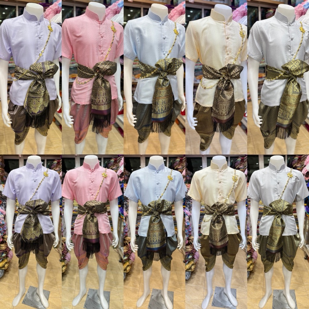 ชุดผู้ชายเซ็ทเสื้อแขนสั้น สีพาสเทล (เสื้อ+ผ้าคาด+โจง)