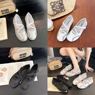 รองเท้าคัทชูผู้หญิง รองเท้าสไตล์สปอร์ต สายไขว้ ผ้าเมชระบายอากาศ พื้นนุ่ม ใส่สบาย ไม่กัดเท้า [LN8803]