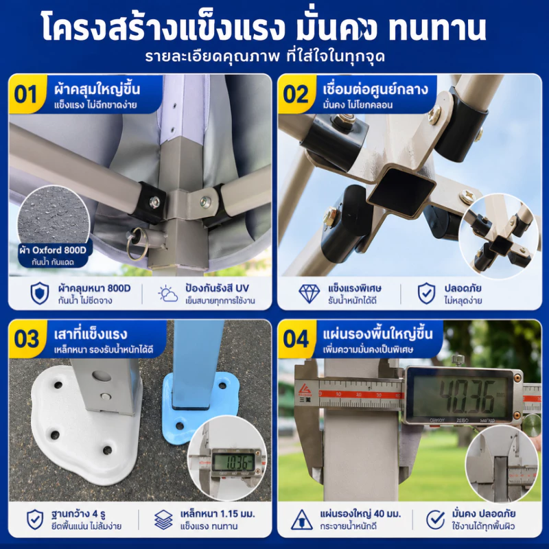 เต้นท์พับได้ 2x2 / 2x3 / 3x3 / 3x6m โครงสีขาว ผ้าใบ 2000D thumbnail 4