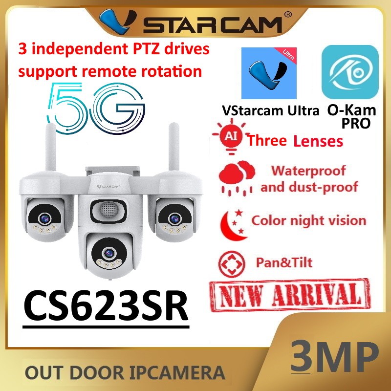 Vstarcam CS623SR ( 3 เลนส์ ) รองรับ Wi-Fi 5G ความละเอียด 3 MP(12960P) กล้องวงจรปิดไร้สาย Outdoor มีA