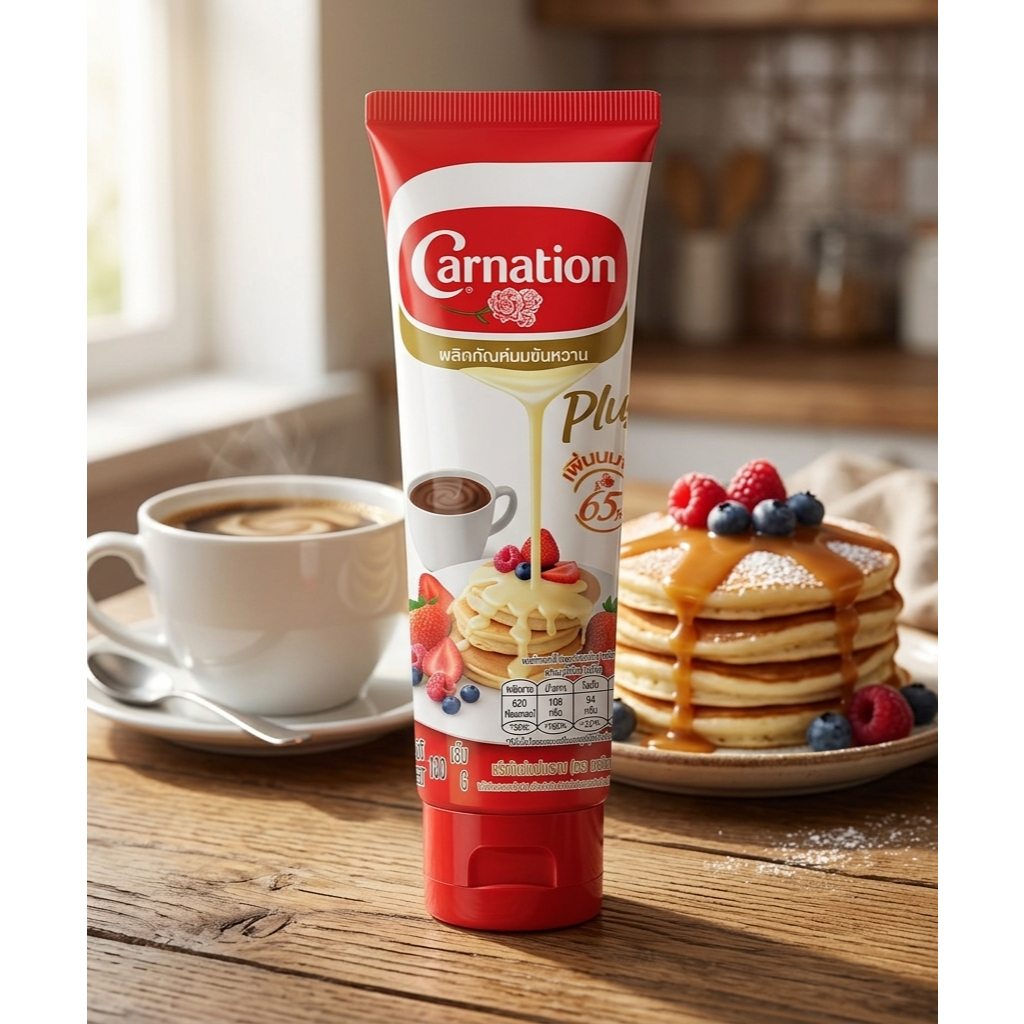 ⚡ส่งไว⚡ Carnation Plus Condensed Milk 180g. คาร์เนชัน พลัส นมข้นหวานสูตรเข้มข้น หอมมันเต็มรสนม (หลอดบีบ 180 ก.)