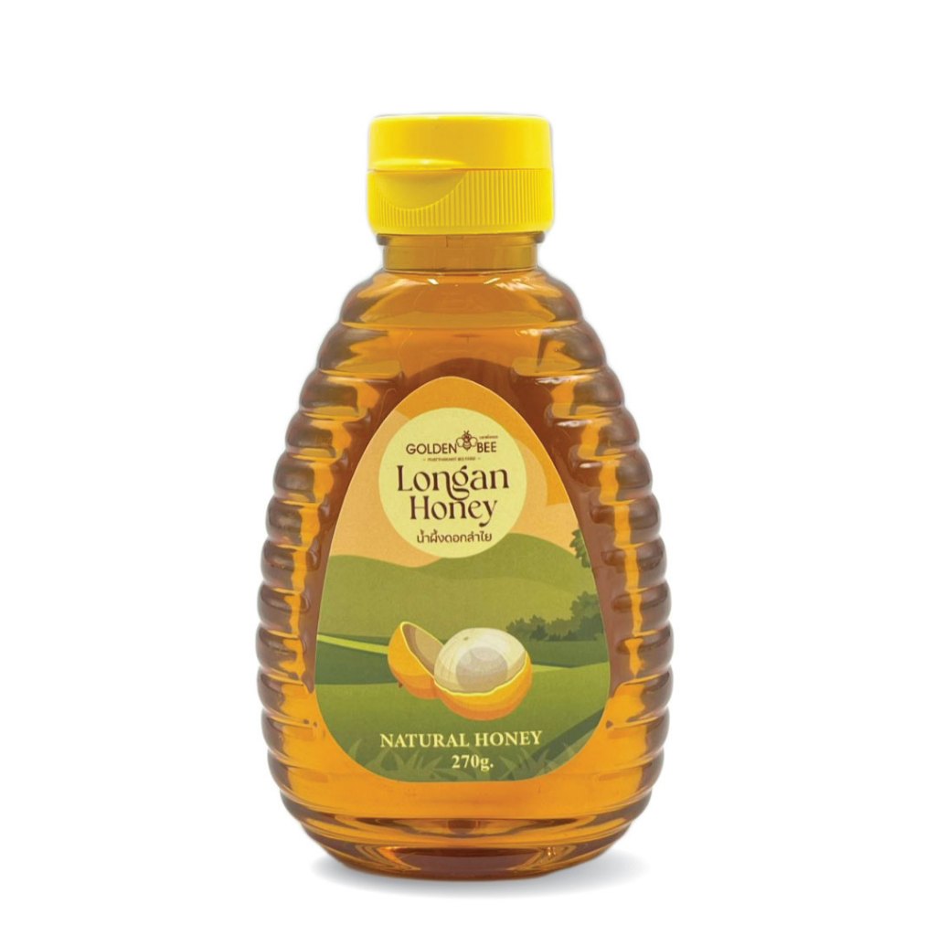 น้ำผึ้งดอกลำไย แบบขวดบีบ 270 g. น้ำผึ้งเดือน 5 Longan Honey แบรนด์ Golden Bee ตรงจากฟาร์มผึ้งพัฒนกิจ เชียงใหม่
