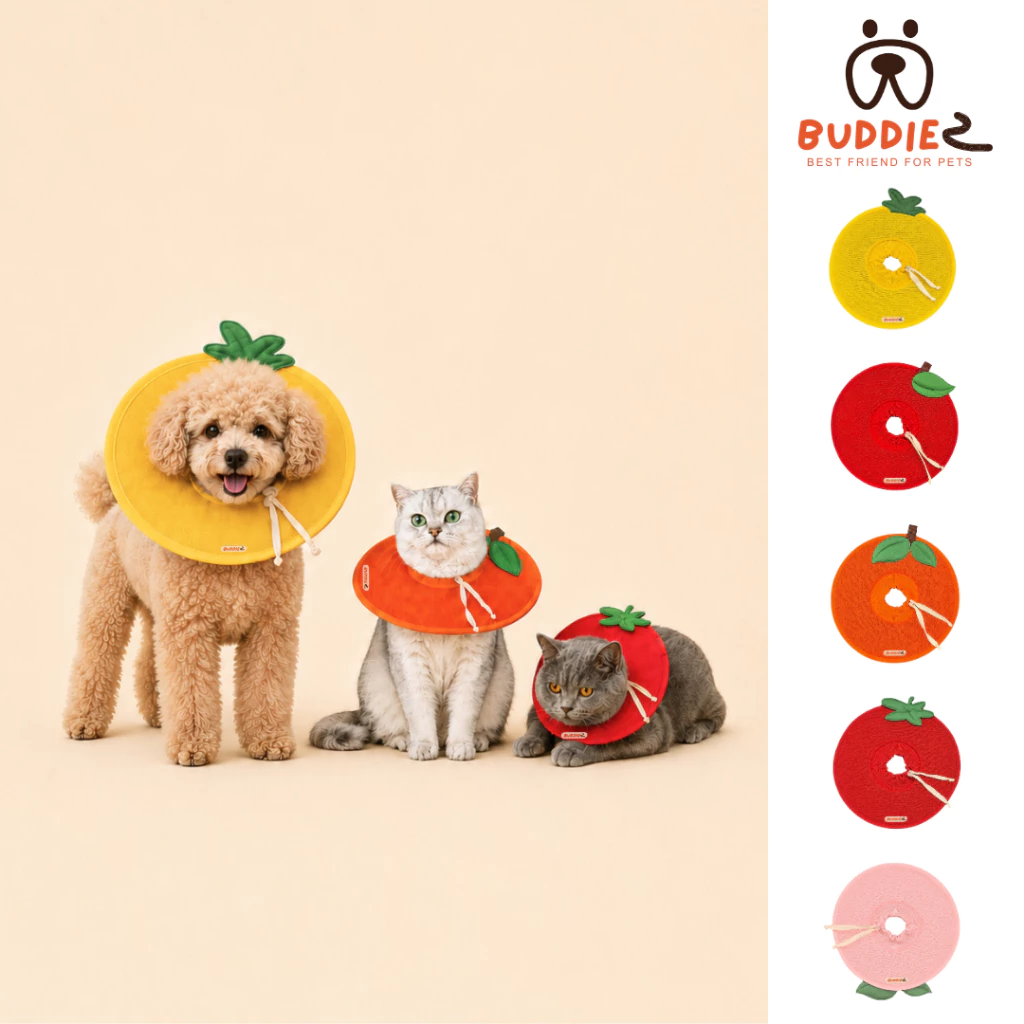 Buddiez ปลอกคอกันเลีย น้องหมาน้องแมว ผ้าตาข่ายมีฟองน้ำซัพพอร์ต ลายผลไม้สุดคิ้วท์ นุ่มใส่สบาย ไม่อับชื้น ระบายอากาศได้ดี