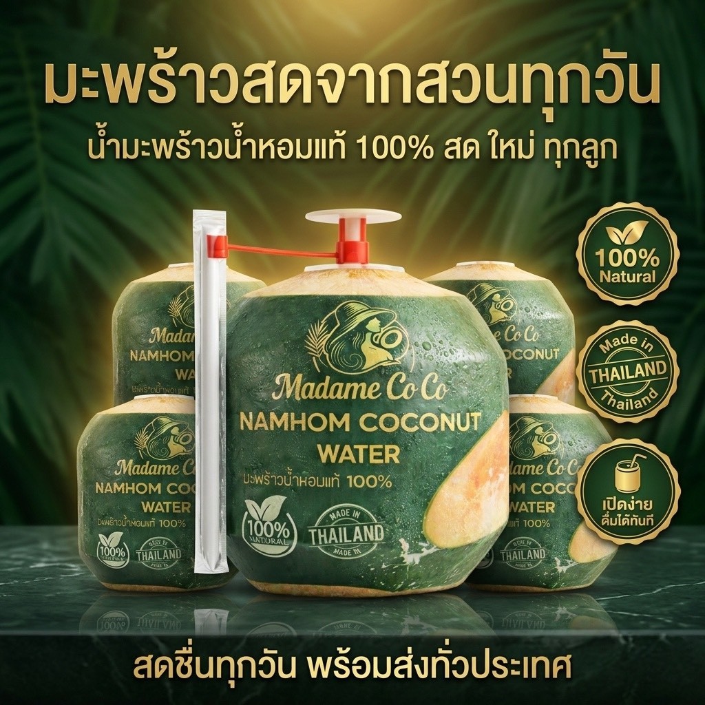 มะพร้าว มะพร้าวน้ำหอม ดำเนินสะดวก ตบพร้อมทาน เกรดส่งออก ตัดสดใหม่จากสวนทุกวัน