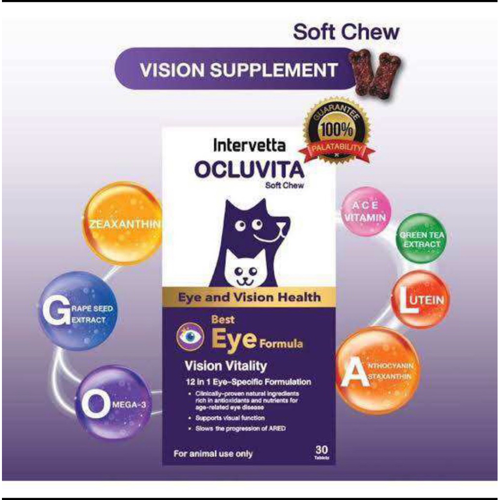OCLUVITA Eye บำรุงดวงตาสุนัข-แมว แบบเม็ด(10-30เม็ด) สารสกัดจากธรรมชาติทานง่าย