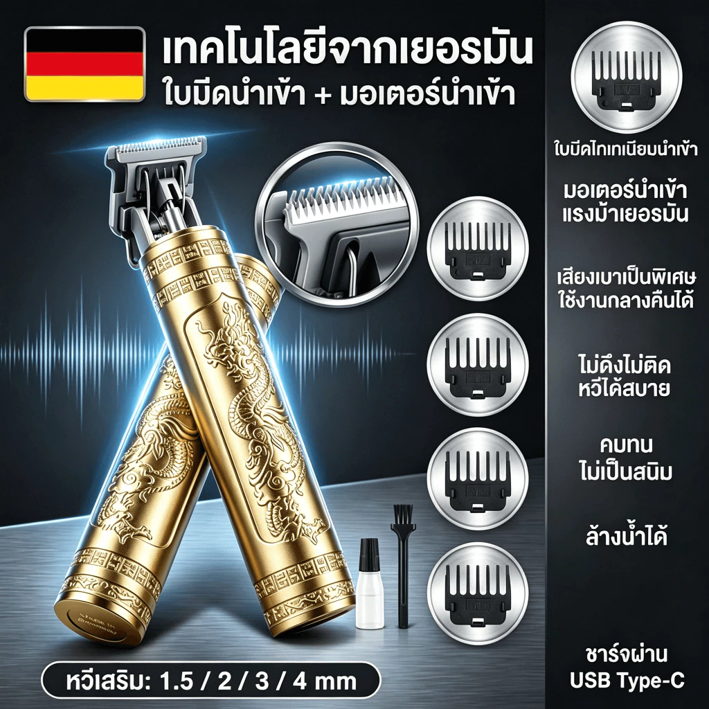 【พร้อมส่ง】ปัตตาเลี่ยนตัดผมไฟฟ้า ปัตตาเลี่ยนชาร์จ แบบชาร์จusb สไตล์วินเทจ