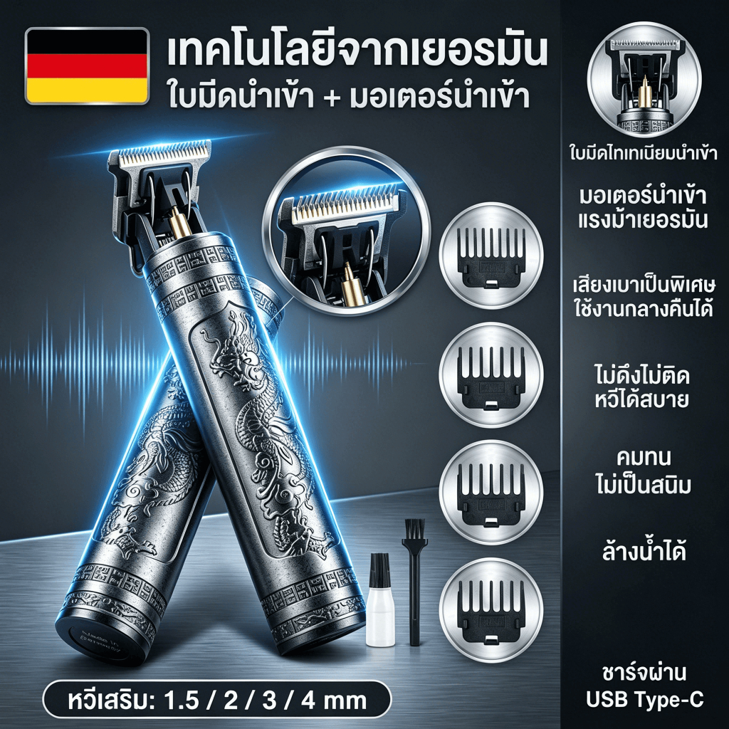 ✂Hair Clipper ปัตตาเลี่ยนไร้สาย ปัตตาเลี่ยนตัดผมไฟฟ้าแบบชาร์จ USB รรไกรตัดผม กรรไกรตัดผมชาย