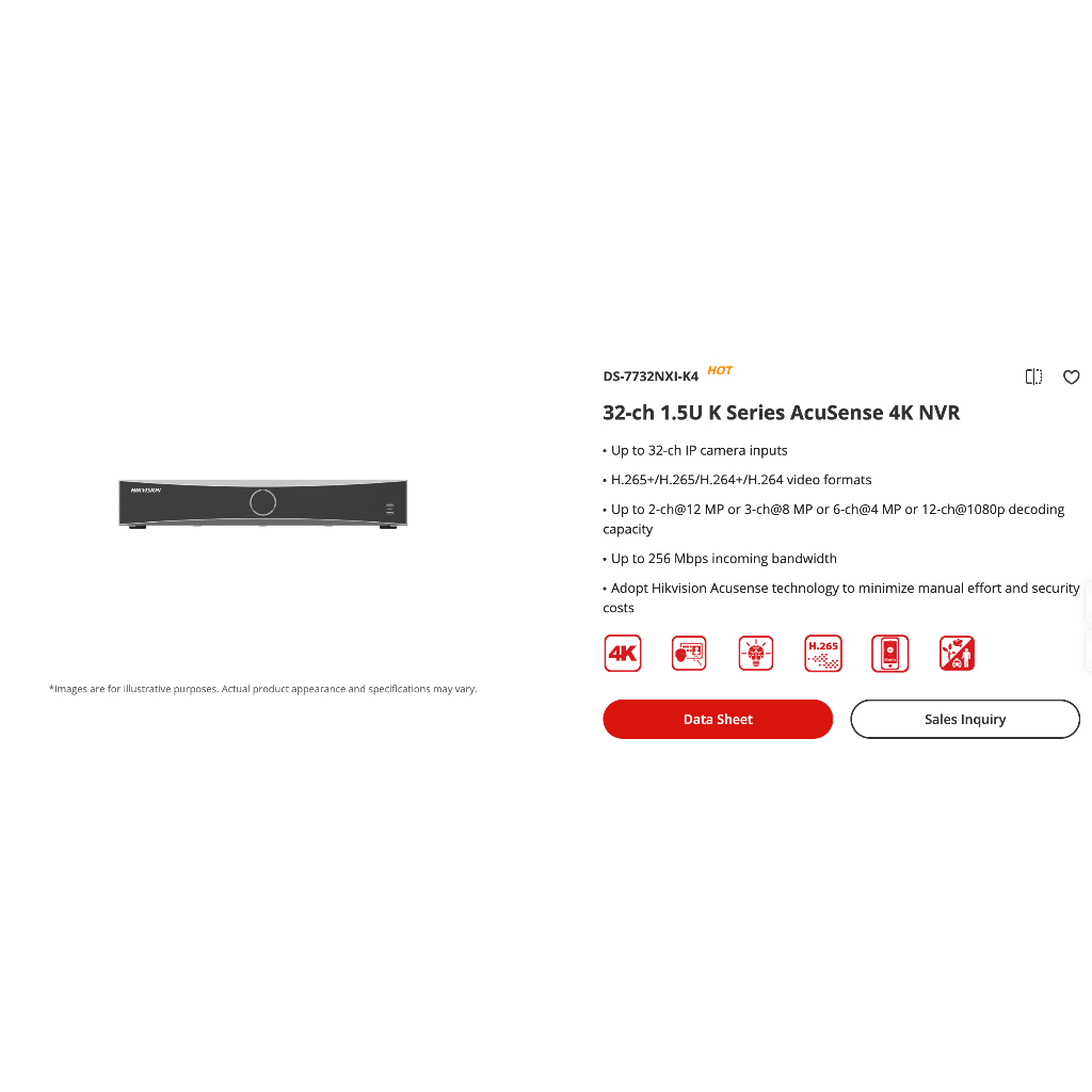 เครื่องบันทึก NVR Hikvision DS-7732NXI-K4(D) (NVR 32 CH ไม่มี POE ใส่ HDD 4 ลูก)