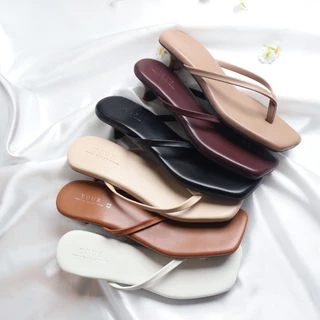 YOURSHOES Z17 (เท้าอวบ เท้ายาว +1ไซส์*) / รองเท้าส้นสูง 1นิ้ว รองเท้าหูหนีบ รองเท้าหนังนิ่ม