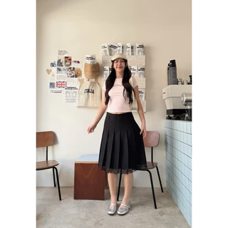 พร้อมส่ง📌กระโปรงอัดจีบพรีสแต่งขอบลูกไม้🌟สไตล์ 'Preppy' ที่กำลังมาแรง! 🎓" กระโปรงรุ่นนี้คือตอบโจทย์