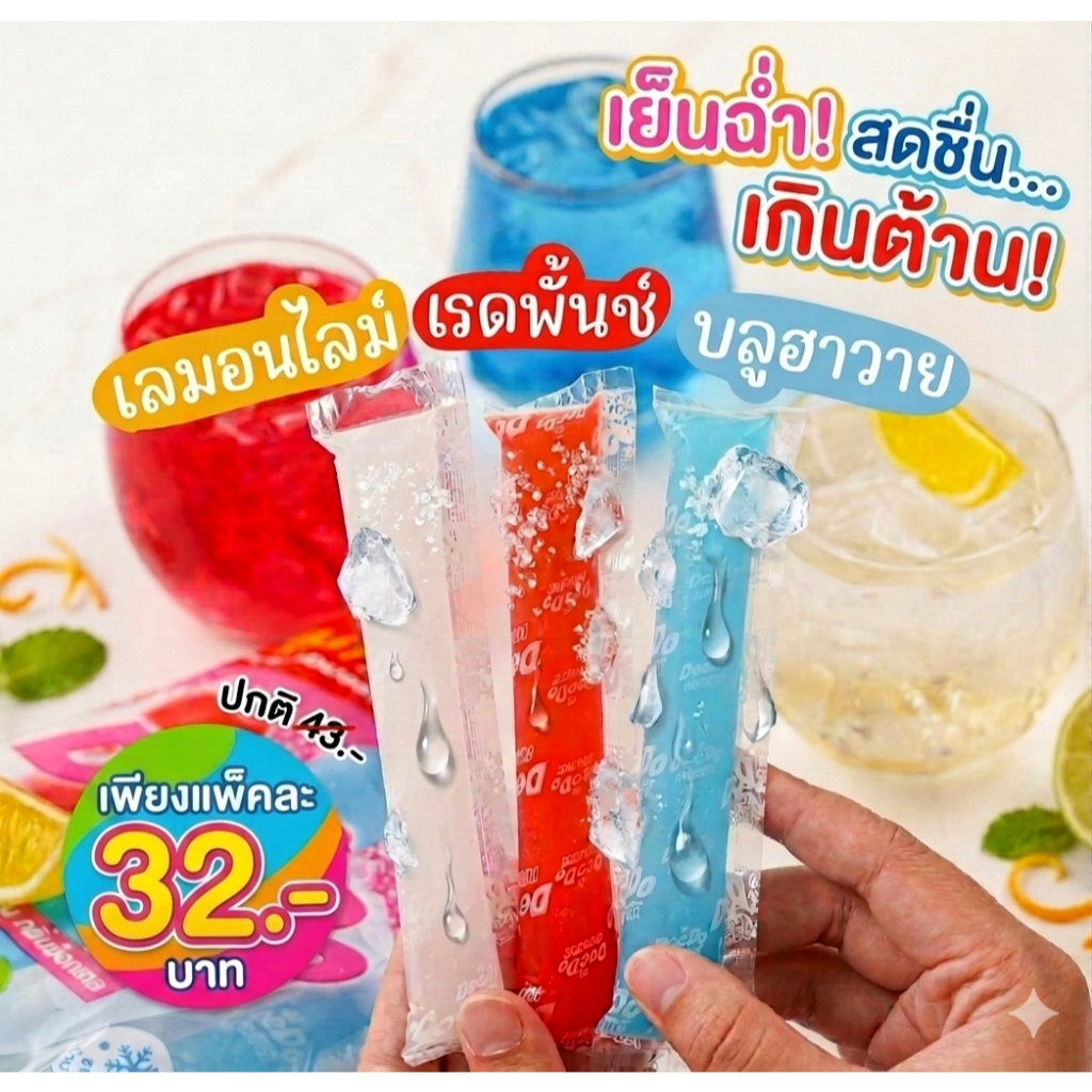 ดีโด้ไอซ์สติ๊ก DeeDoแบบแช่แข็ง กลิ่นม็อกเทล แพ็คละ 13 หลอด หลอดขนาด 35 มล.