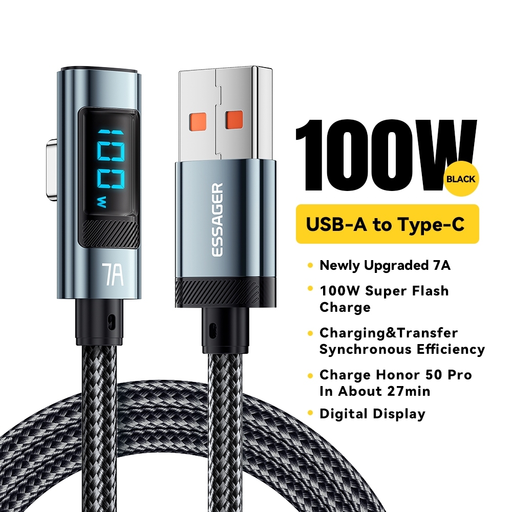 สายชาร์จเร็ว USB Type C 100W อะลูมิเนียมอัลลอยสำหรับเครื่องชาร์จเกมข้อศอก 7A USB2.0 480Mbps