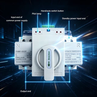 ATS สวิตช์ถ่ายโอนอัตโนมัติ สวิตซ์สลับไฟ สลับไฟ แหล่งจ่าย อัตโนมัติ 2P 63A 230V MCB ประเภทพลังคู่