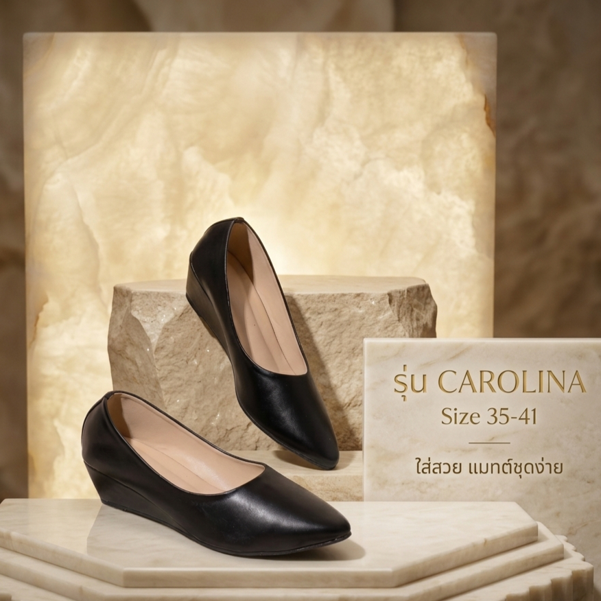 CAROLINAคัทชูเพื่อสุขภาพคอลเลคชั่นใหม่ ส้นเตารีด เรียบง่าย ใส่สบาย พื้นนวมนุ่ม
