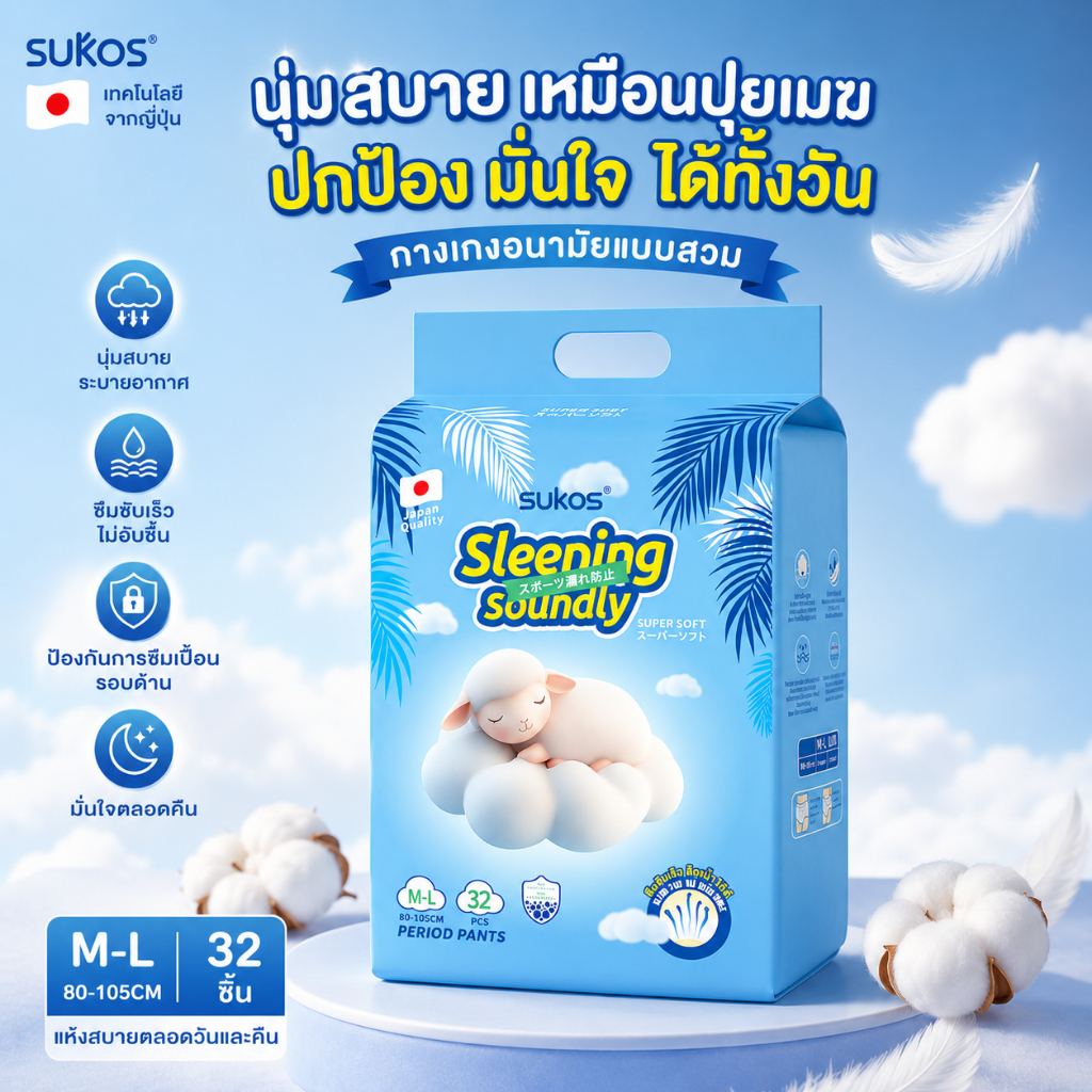 COD SUKOS โปรโมชันจำกัดเวลา กางเกงซานิทารีคริสต์มาส 32 ชิ้น/แพ็ค ระบายอากาศ 360 องศา ป้องกันการรั่วได้ทั้งกลางวันและกลาง