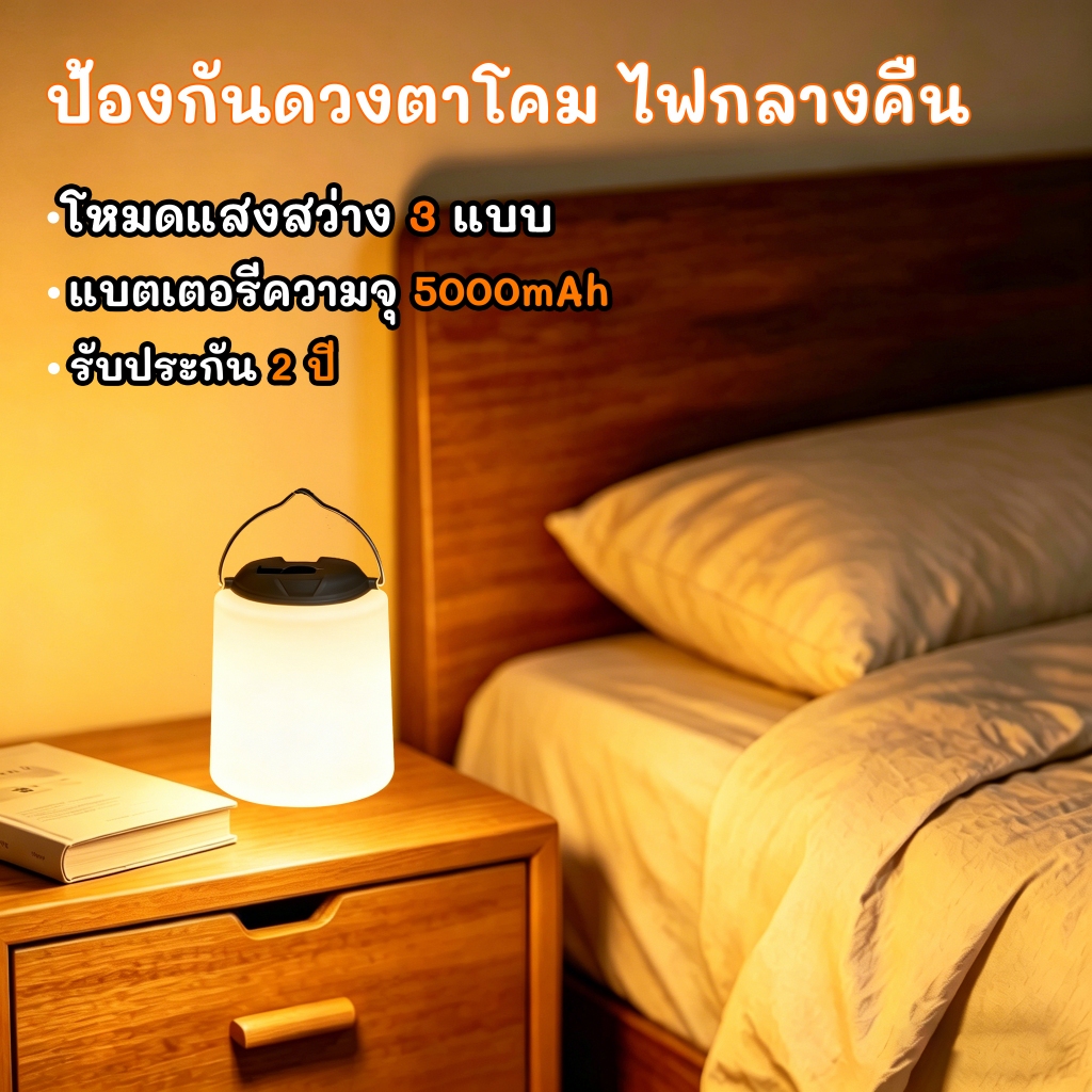 โคมไฟหัวเตียง ไฟกลางคืน โคมไฟตั้งโต๊ะ led  5000mAh ปรับแสงได้ 5 ระดับ ป้องกันดวงตาโคม หลอดไฟอัจฉริยะ ไฟตะเกียงแค้มปิ้ง