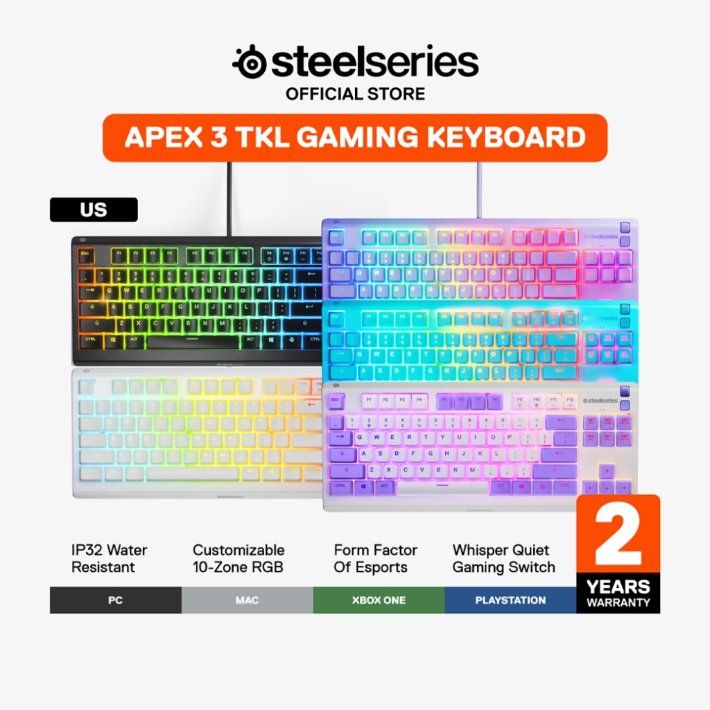 SteelSeries Apex 3 คีย์บอร์ดเกมมิ่ง Full-size สีดำ
