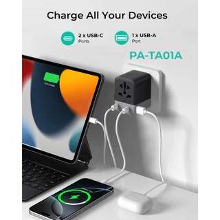 AUKEY หัวแปลงปลั๊กต่างประเทศ Universal Travel Adapter 30-100W มาพร้อม ช่อง USB-C และ USB-A