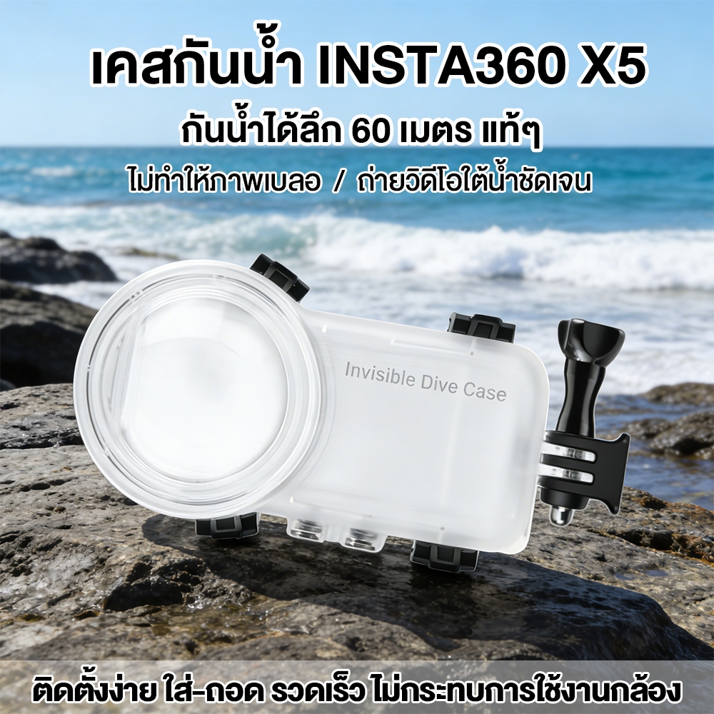 เคสกันน้ำสำหรับ Insta360 X5 | สำหรับดำน้ำลึก 50 เมตร ปกป้องกล้อง | คุณภาพมาตรฐาน