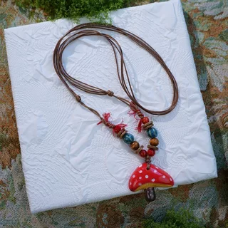 🍄COD🍄สร้อยคอเซรามิก necklace น่ารัก จี้ เห็ด แฟชั่น ลูกปัด สำหรับผู้หญิง หลากสี ส่งเร็ว