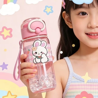 ขวดน้ำเด็กพกพา ขวดน้ำเด็กไปโรงเรียน ลายการ์ตูน BPA Free ทนร้อนตกไม่แตก ร้อมสายสะพาย