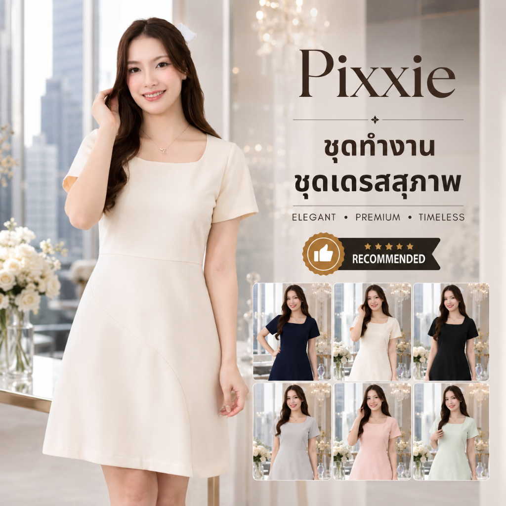ชุดทำงานผู้หญิง ชุดเดรสสตรี สุภาพ เรียบร้อย สวย มีคุณภาพ รุ่น Pixxie
