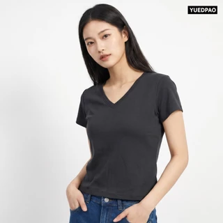 Yuedpao Ultrasoft Non-Iron 2026 (Women) - V Neck เสื้อยืดคอวีผู้หญิง สีพื้น ผ้านุ่ม ใส่สบาย ไม่ต้องรีด Set Deep Sea