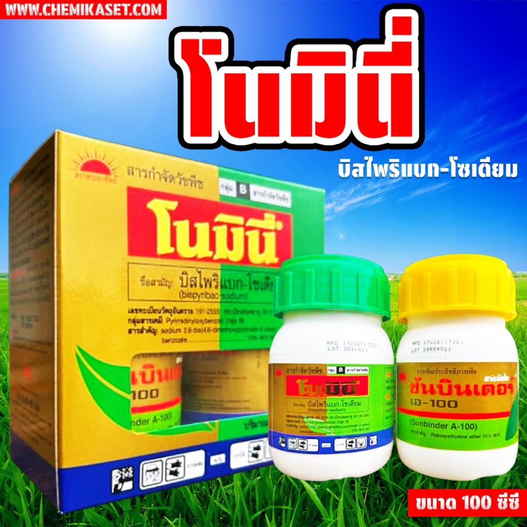 โนมินี่100 cc (โนมินี่ + ซันบินเดอร์)ตราพระอาทิตย์ สารกำจัดวัชพืชในนาข้าว สำหรับใบแคบ ใบแหลม เต็มประสิทธิภาพ