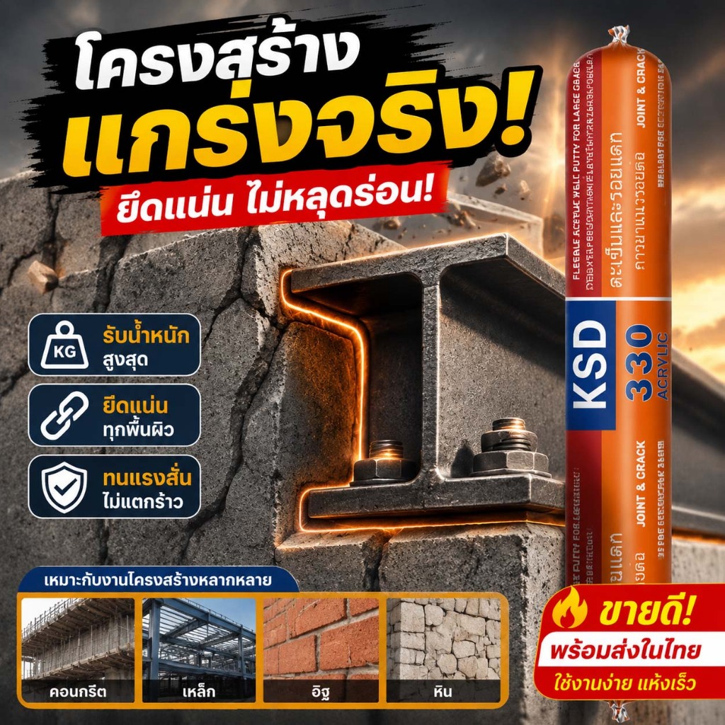 KSD 330 กาวโครงสร้างอะคริลิค สำหรับงานหนัก แข็งแรง ไม่หลุดร่อน ยึดทุกพื้นผิว คอนกรีต เหล็ก ไม้ อิฐ หิน