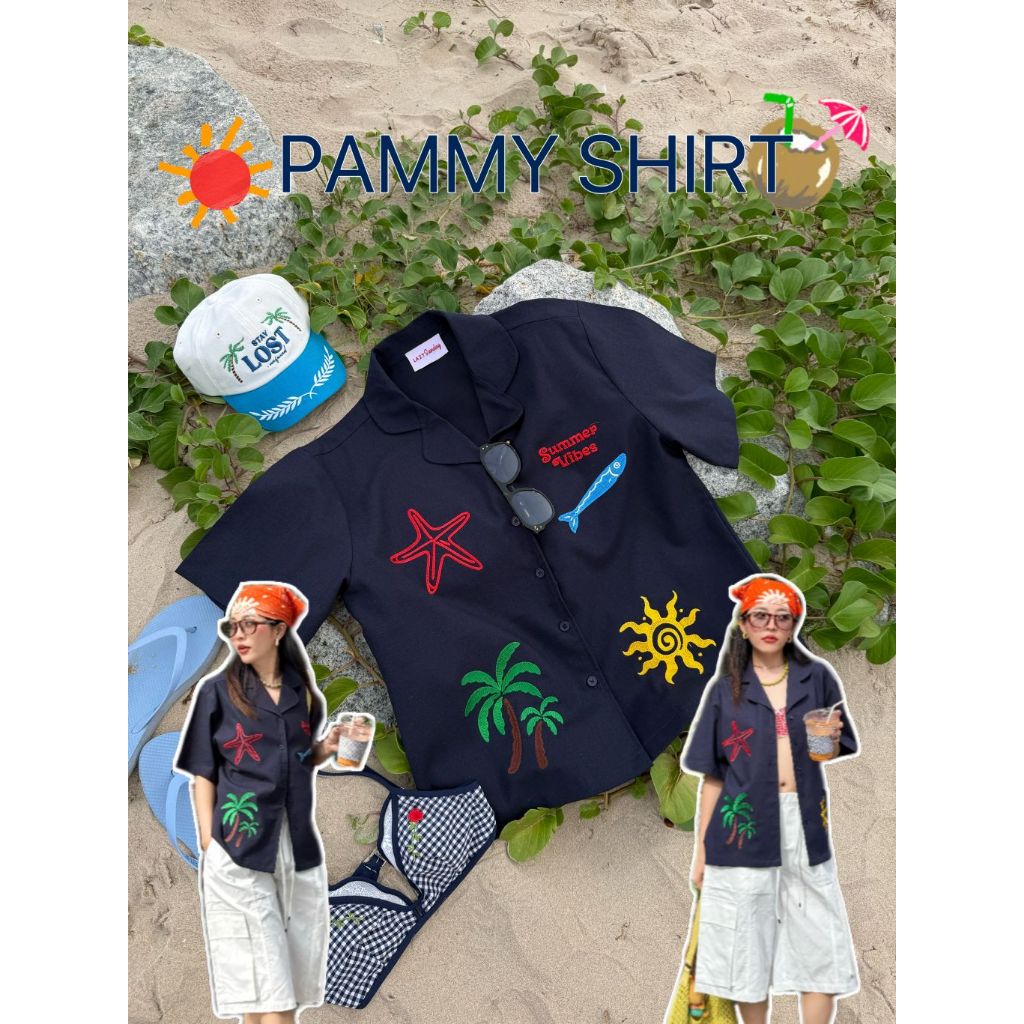 Lazy - C859 - PAMMY SHIRT - เสื้อเชิ้ตผ้าฝ้ายเนื้อนุ่ม ดีเทลงานปักทั้งตัว (ส่งด่วน)