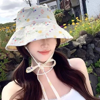 หมวกบักเก็ตสตรี ใส่ได้สองด้าน ลายดอกไม้น่ารัก มีคุณสมบัติกันแดด เหมาะสวมใส่รับซัมเมอร
