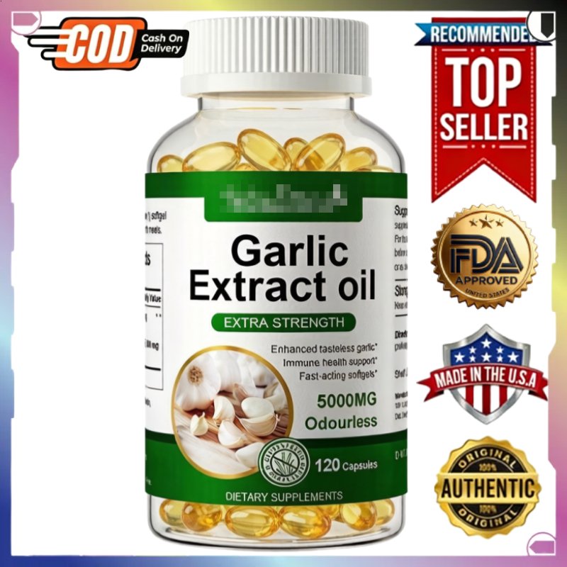 Garlic Extract Oil 5000mg สารสกัดกระเทียม น้ำมันกระเทียม ลดคอเลสเตอรอล เสริมสร้างภูมิคุ้มกัน 120 แคปซูล