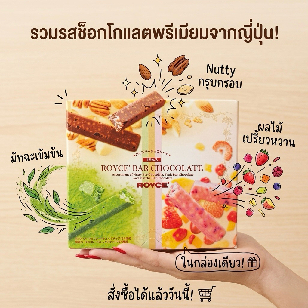 พร้อมส่งในไทย Royce Nutty & Fruit Bar Chocolate