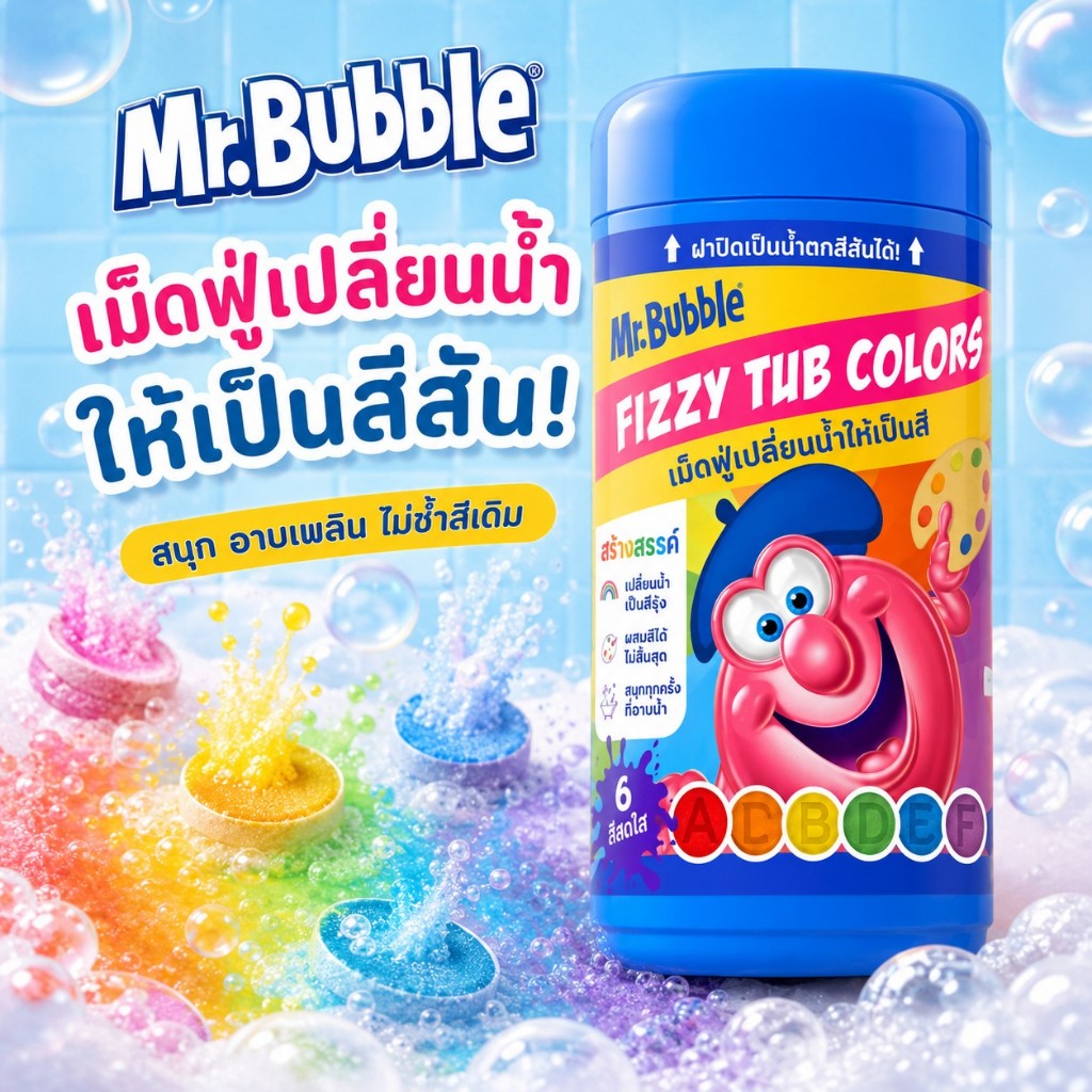 Mr.Bubble Fizzy Tub Colors มิสเตอร์ บับเบิ้ล เม็ดฟู่เปลี่ยนสีน้ำเพิ่มความสนุกในการอาบน้ำ