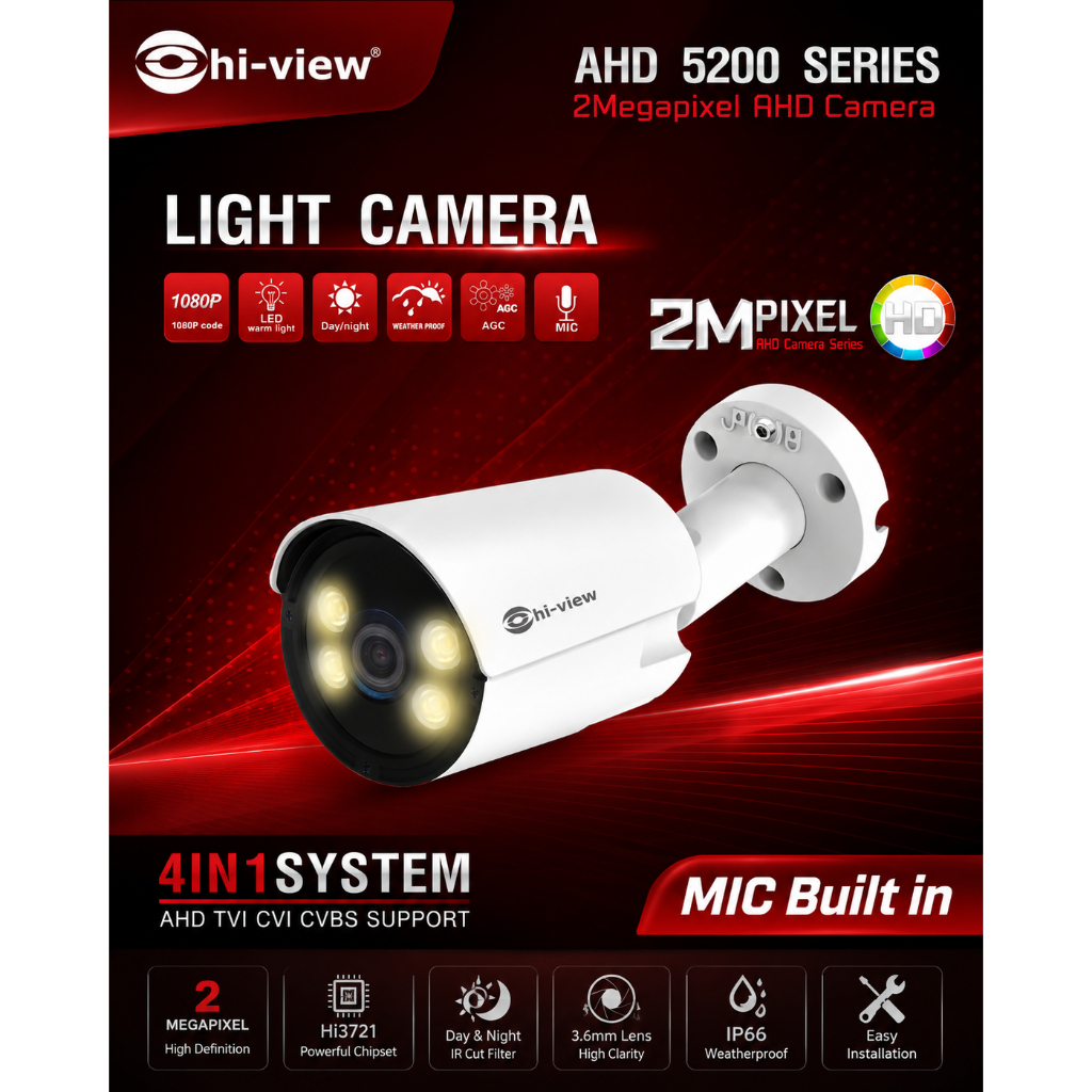 กล้องวงจรปิดHiview รุ่นHA-524B20ML ความชัด2ล้าน ภาพสี24ชม.บันทึกเสียงในตัว (ของแท้รับประกัน2ปี)